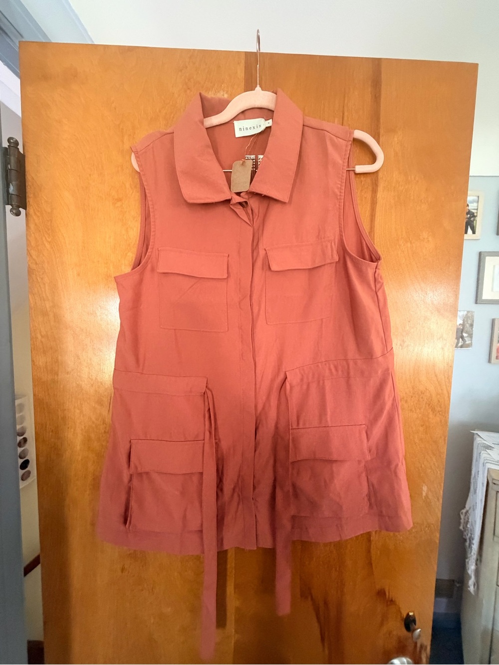 Sleeveless Utility Vest in Rose Clay